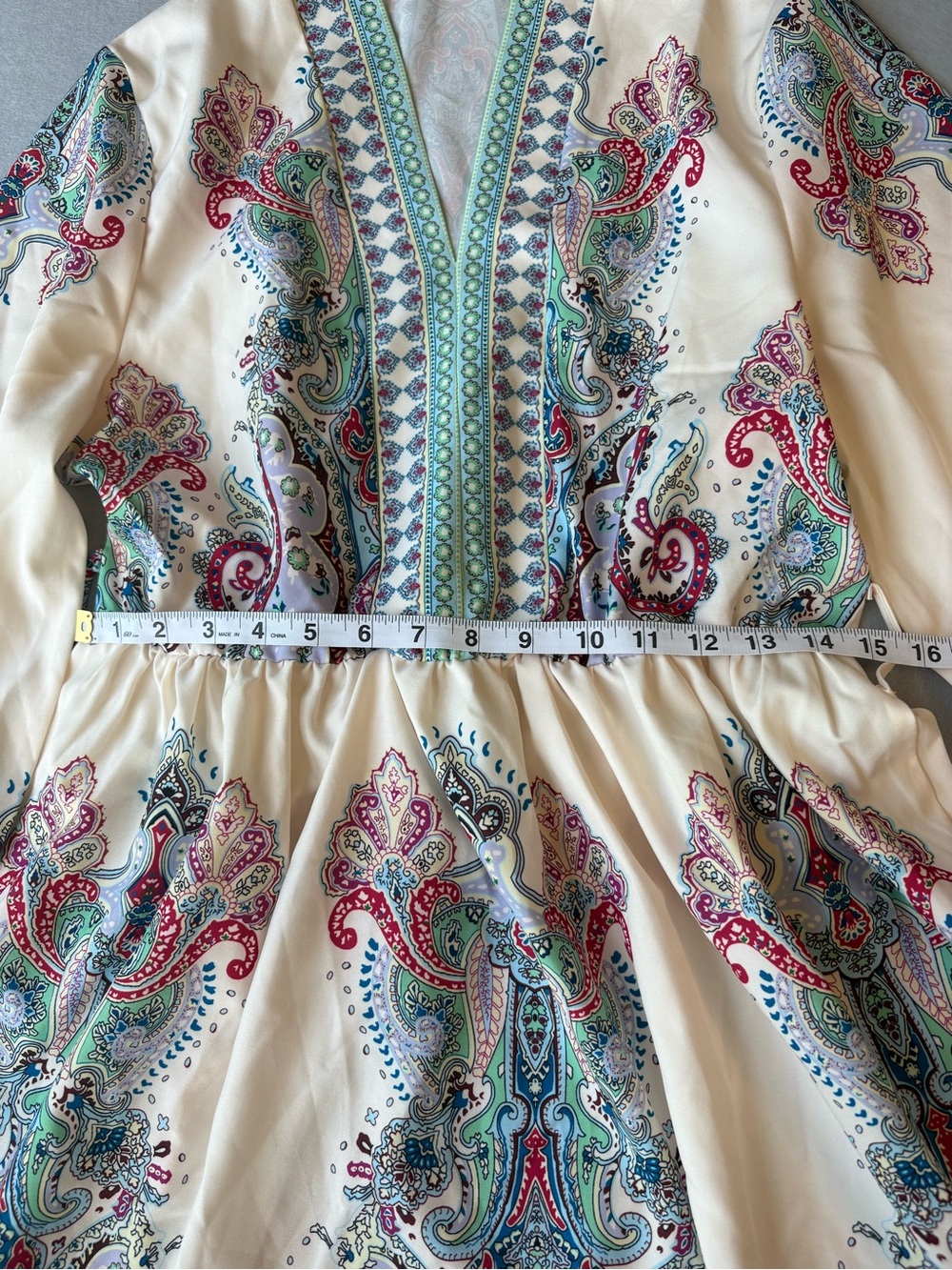 Boho Chic Paisley V-Neck Tunic Dress in Cream Teal Burgundy Goodnight Macaroon M - Picture 5 of 8
